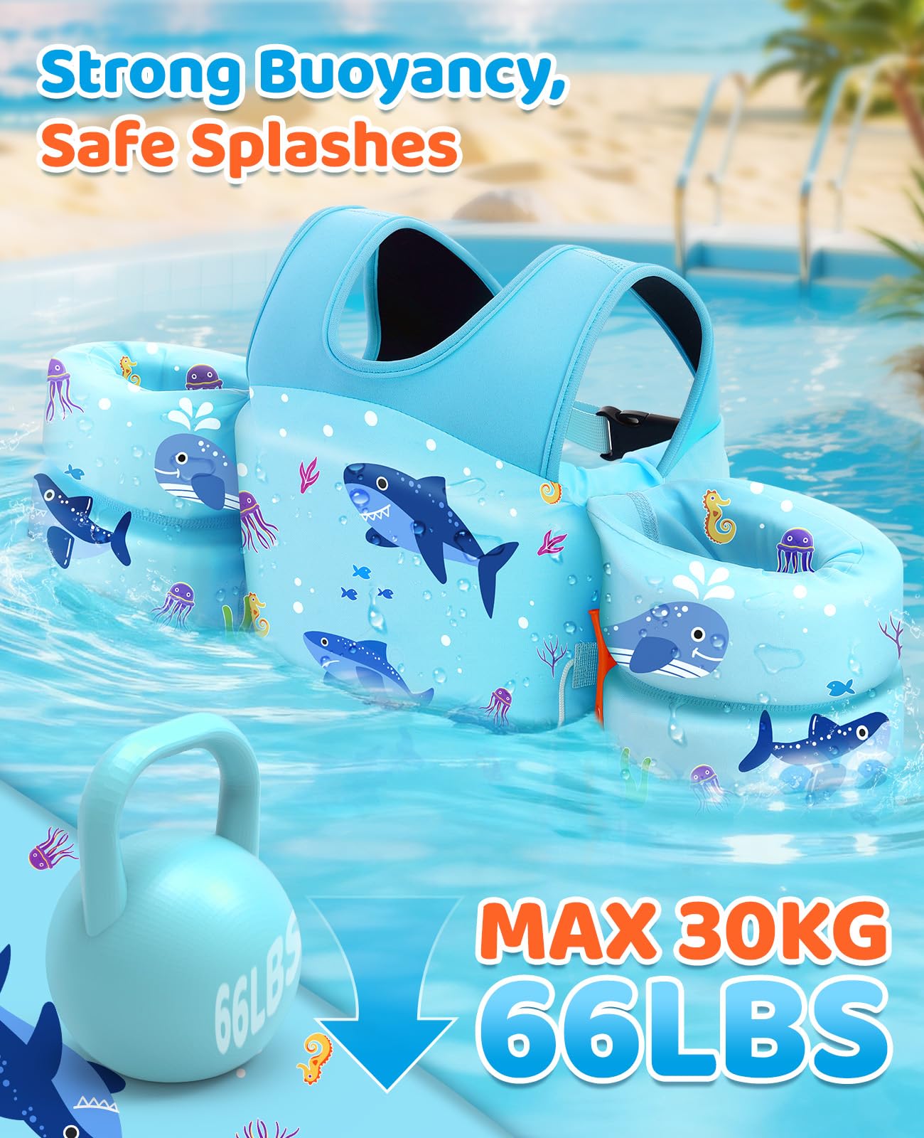 HeySplash Swim Vest for Kids, Toddler Pool Floaties Fit 33-66 Lbs, Puddle Jumper with Double Adjustable Strap, Swim Jacket Water Wing Arm Float, Sea Boat Flotation Device Boy Girl,Blue Shark 🍁 All In One Marketplace Canada