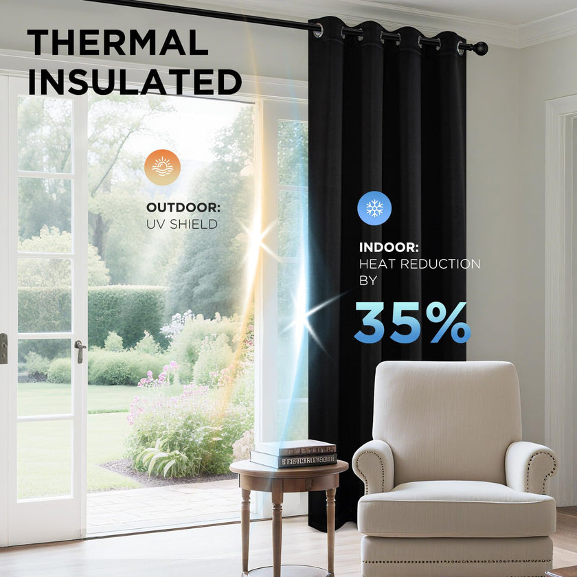Joydeco Blackout Curtains 63 Inchs Long 52 Wide Black Out Curtains 2 Panels, Thermal Insulated Long Curtain& Drapes, Room Darkening Grommet Drapes for Living Bedroom Window (W52 x L63 Inch, Black) 🍁 All In One Marketplace Canada