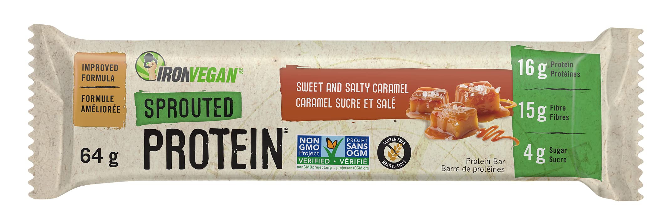 Iron Vegan Sprouted Protein Bars | Sweet and Salty Caramel Flavour | 12 Pack 🍁 All In One Marketplace Canada