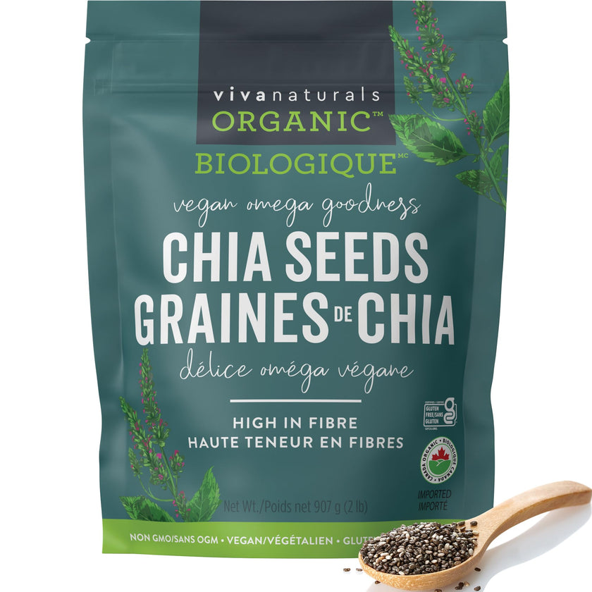 Viva Naturals Organic Chia Seeds, 2 lb – Plant-Based Omega-3s & 6s and Vegan Protein, Non-GMO, Black Chia Seeds Organic, Graine de Chia – Perfect for Smoothies, Salads, and Chia Seed Pudding 🍁 All In One Marketplace Canada