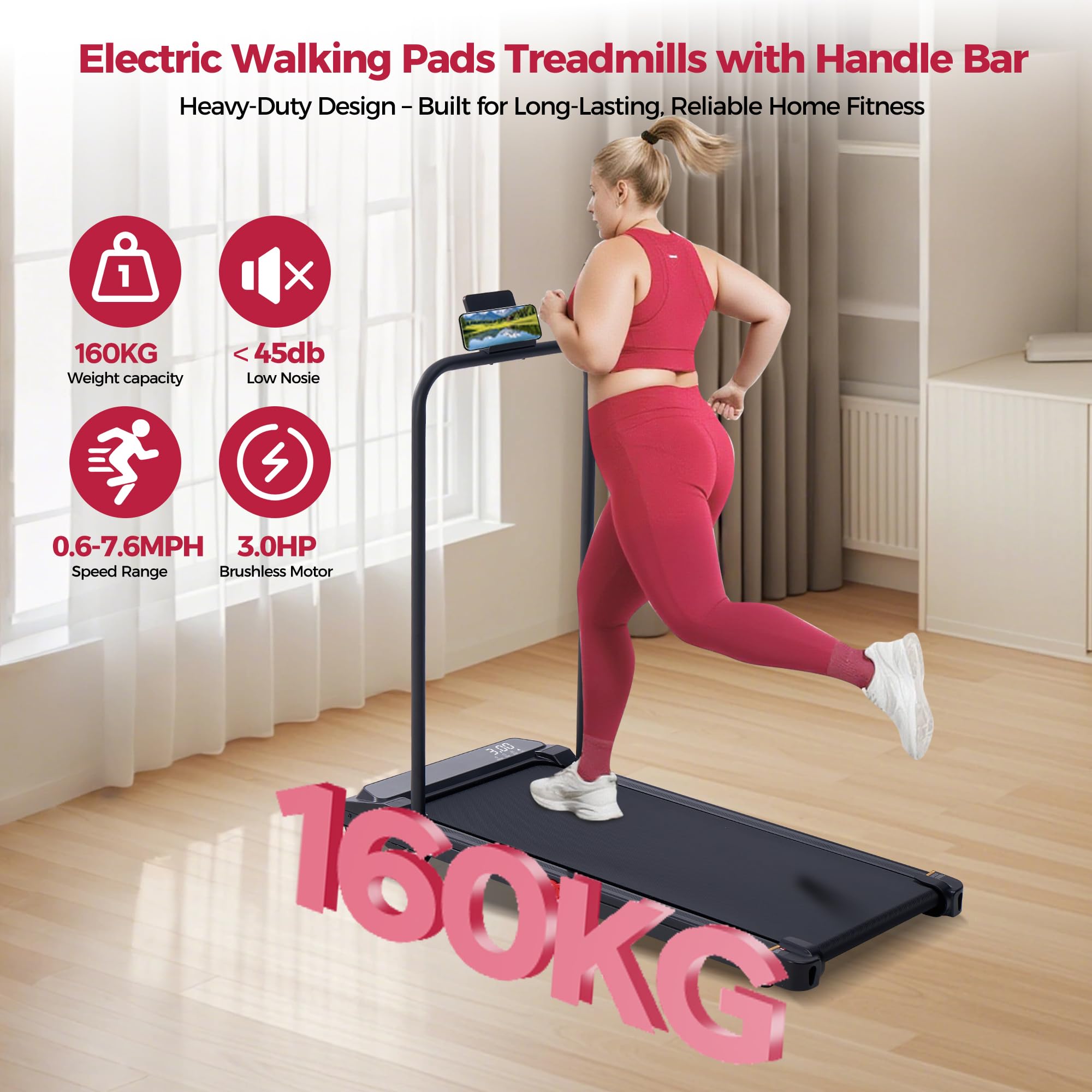 POTUPUS Walking Pad Treadmill with Incline, Portable Treadmills for Home Small Spaces, 3.0HP Electric Walking Treadmills with Handle Bar, Mini Treadmills for Exercising, 0.6-7.6MPH, 160KG, Model 401 🍁 All In One Marketplace Canada