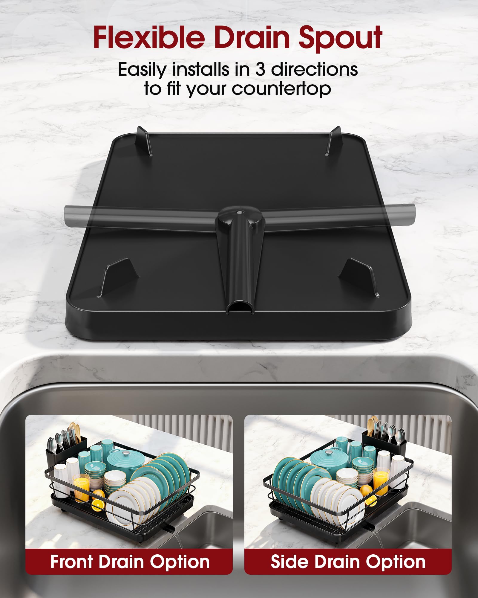 Sakugi Dish Drying Rack - Compact Dish Racks with Drain Board for Kitchen Counter, Durable Stainless Steel Dish Rack Used in Sink & on Countertop, Dark Black, Large 🍁 All In One Marketplace Canada