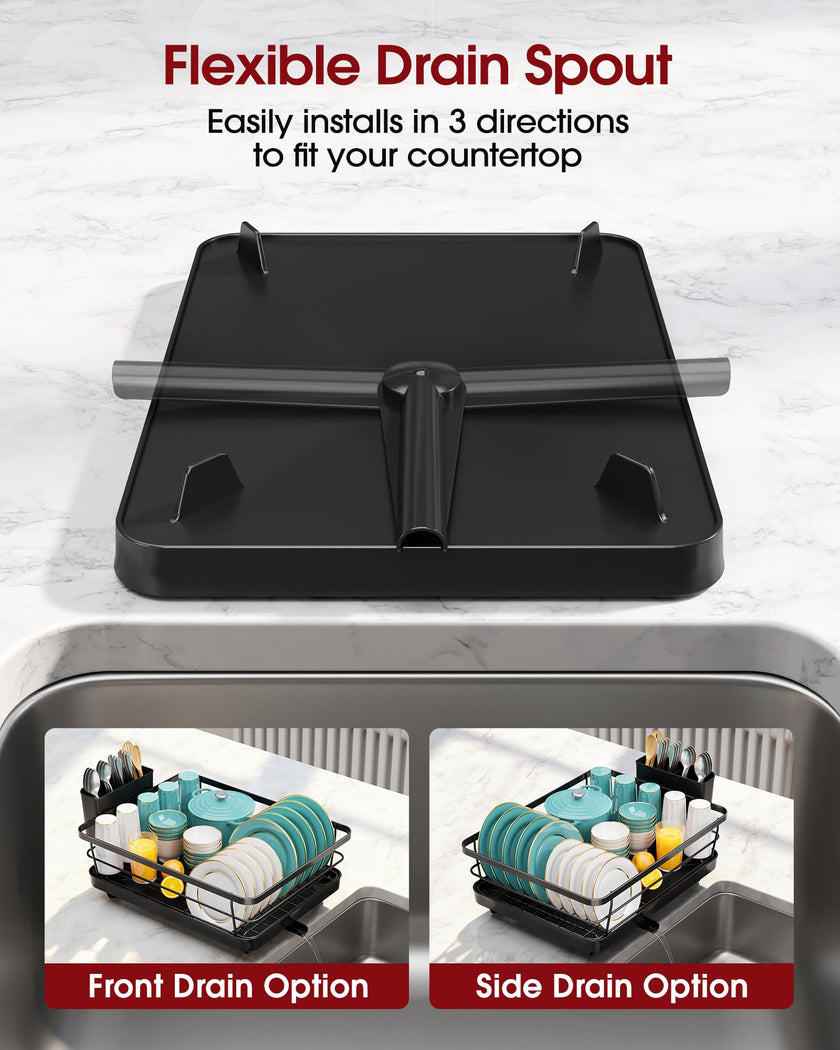 Sakugi Dish Drying Rack - Compact Dish Racks with Drain Board for Kitchen Counter, Durable Stainless Steel Dish Rack Used in Sink & on Countertop, Dark Black, Large 🍁 All In One Marketplace Canada