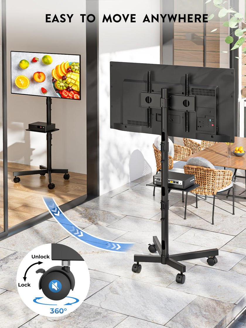 BONTEC Mobile TV Stand, Rolling TV Stand for 23-60 Inch Screens, Adjustable Floor TV Stand with Locking Wheels and Media Shelf, Compatible with VESA 100x100mm to 400x400mm, Holds up to 88 lbs, Black 🍁 All In One Marketplace Canada