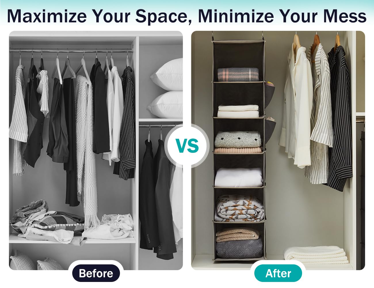 YOUDENOVA Hanging Closet Organizers and Storage, 6-Shelf Closet Hanging Storage Shelves, Grey 🍁 All In One Marketplace Canada