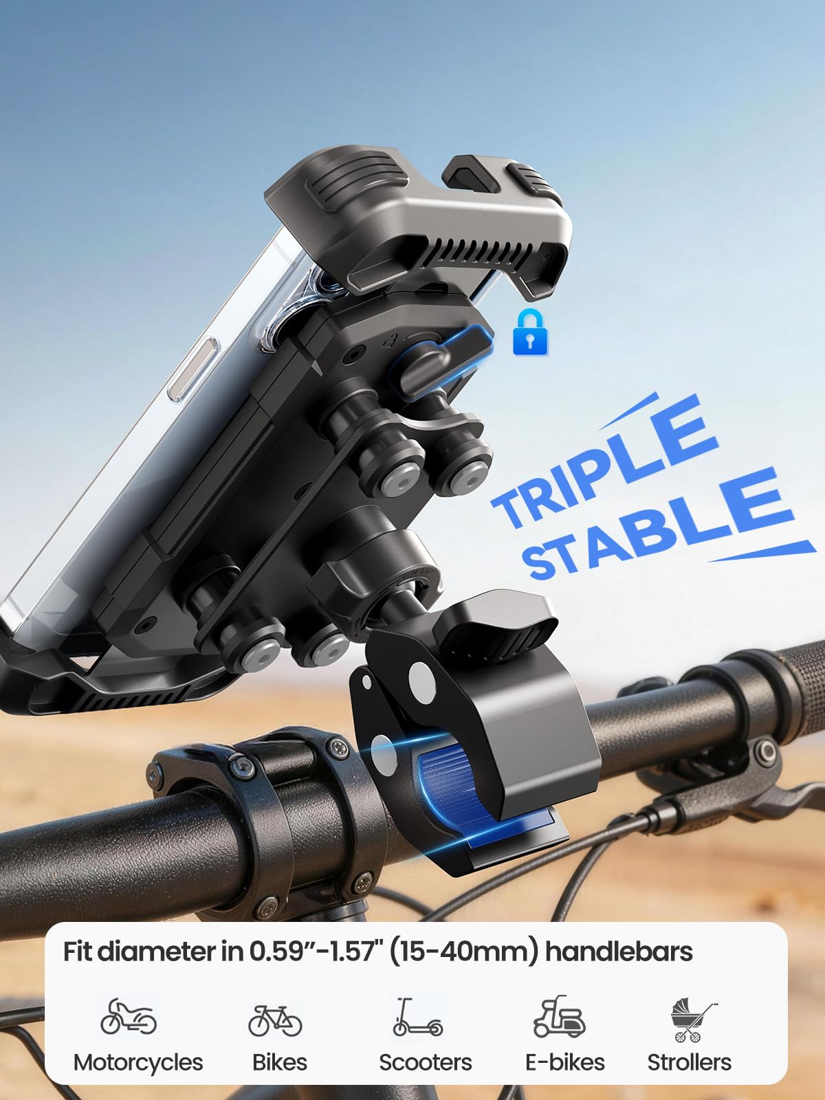 Tounee Bike Phone Mount Holder with Dual Vibration Dampener - Quick Release Handlebar Clip for Bicycle/Cycling, Upgraded Anti-Shock Design Fits iPhone 16/15/14 Pro Max & 4.7-6.7