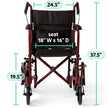 Medline Lightweight Transport Wheelchair with Handbrakes, Folding Transport Chair for Adults has 12 inch Wheels, Red 🍁 All In One Marketplace Canada