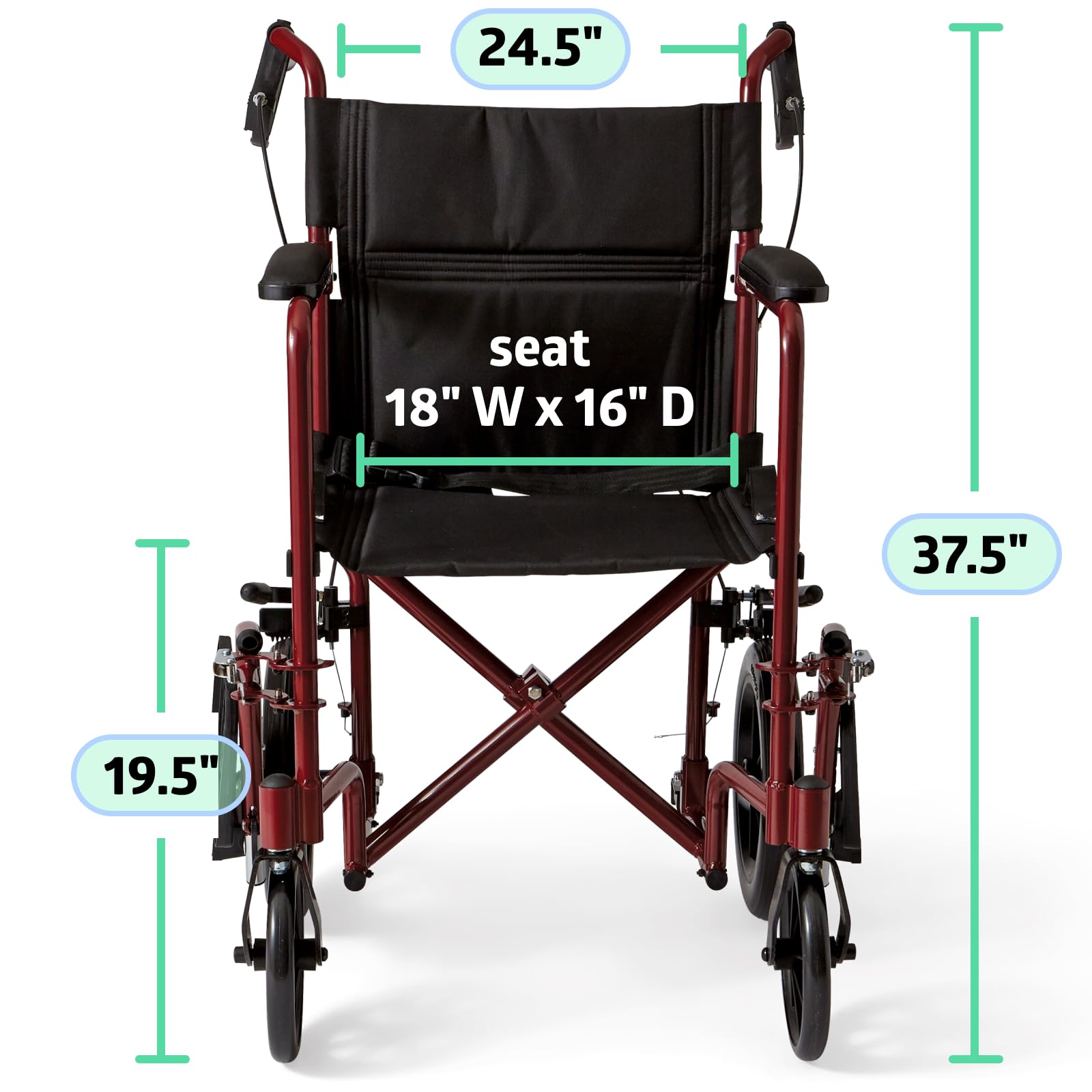 Medline Lightweight Transport Wheelchair with Handbrakes, Folding Transport Chair for Adults has 12 inch Wheels, Red 🍁 All In One Marketplace Canada