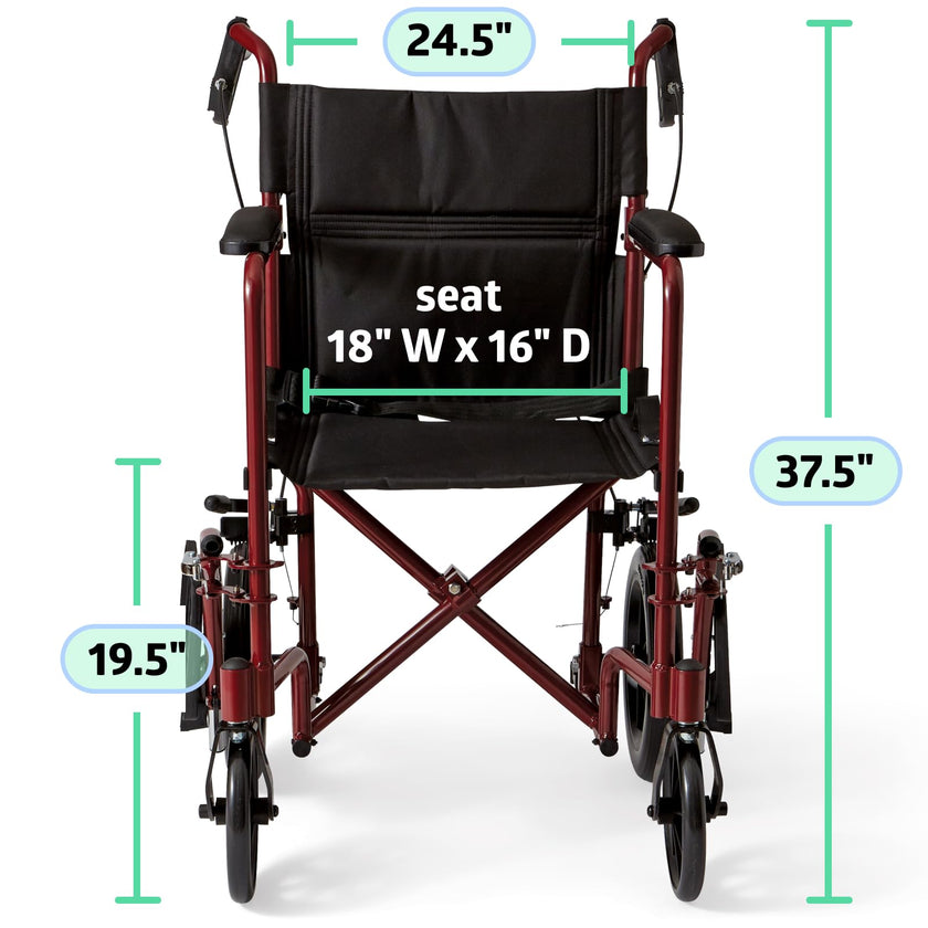 Medline Lightweight Transport Wheelchair with Handbrakes, Folding Transport Chair for Adults has 12 inch Wheels, Red 🍁 All In One Marketplace Canada