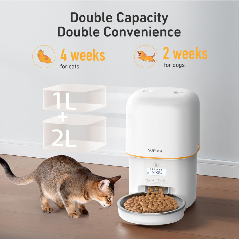 Yuposl Automatic Cat Feeder, 3L Cat Food Dispenser with Over 180-day Battery Life, Anti-Jam Design, 1-6 Meals Per Day with Stainless Steel Cat Bowl, Keep Cat Dry Food Fresh, Also for Small Dog 🍁 All In One Marketplace Canada