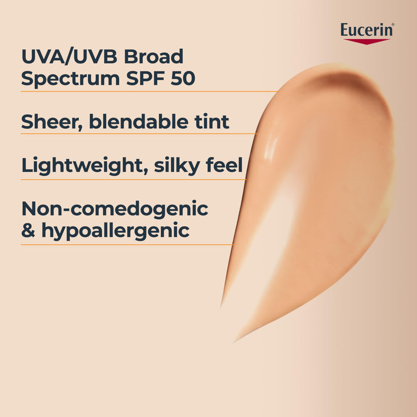 Eucerin Tinted Age Defense SPF 50 Face Sunscreen, Daily Face Sunscreen SPF 50 With Hyaluronic Acid and Antioxidants, Body SPF 50 Lotion with UVA-UVB Sun Protection, Fragrance Free & Non Greasy, 50 ml 🍁 All In One Marketplace Canada
