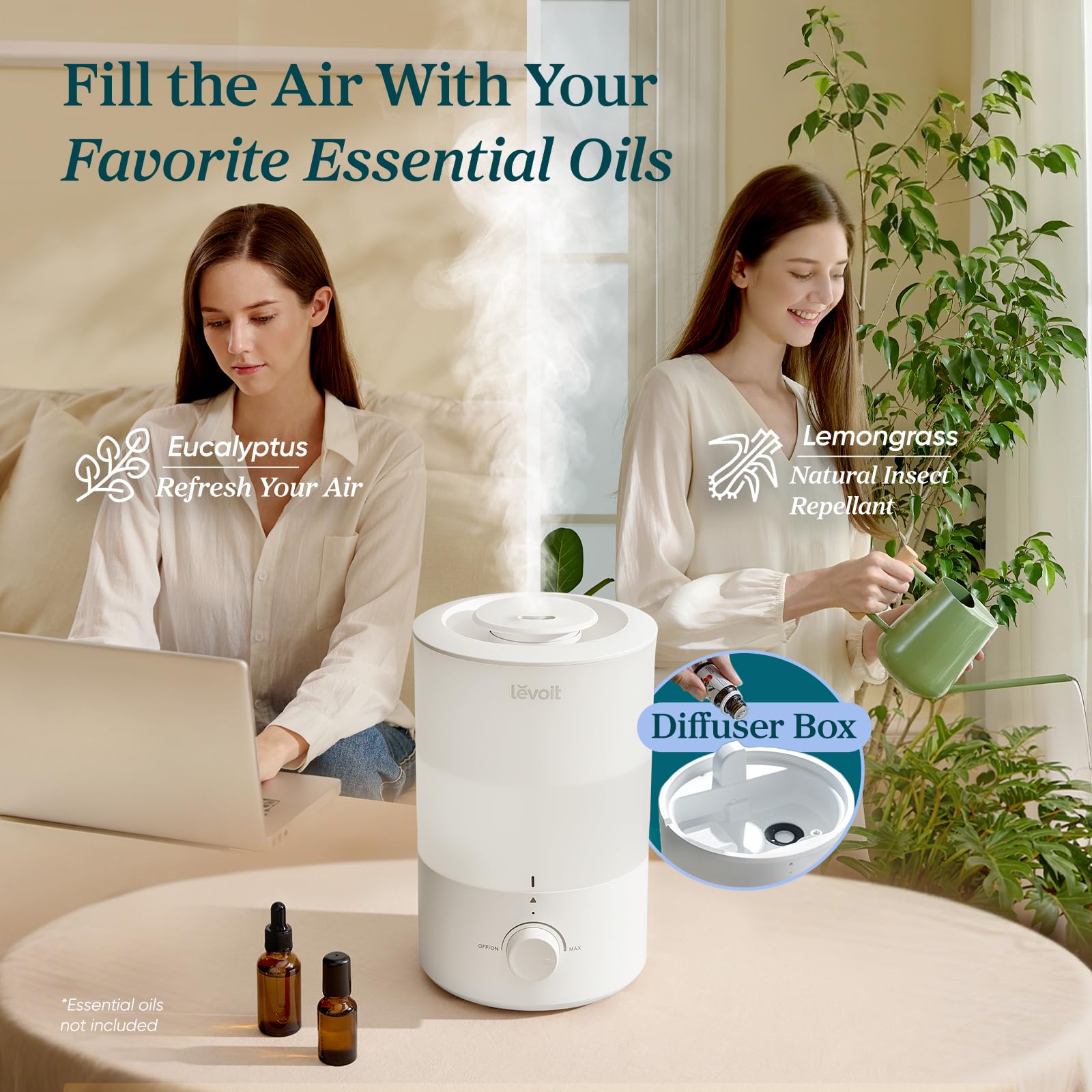 Levoit Humidifiers for Bedroom Large Room, 3L Top Fill, Oil Diffuser, White 🍁 All In One Marketplace Canada