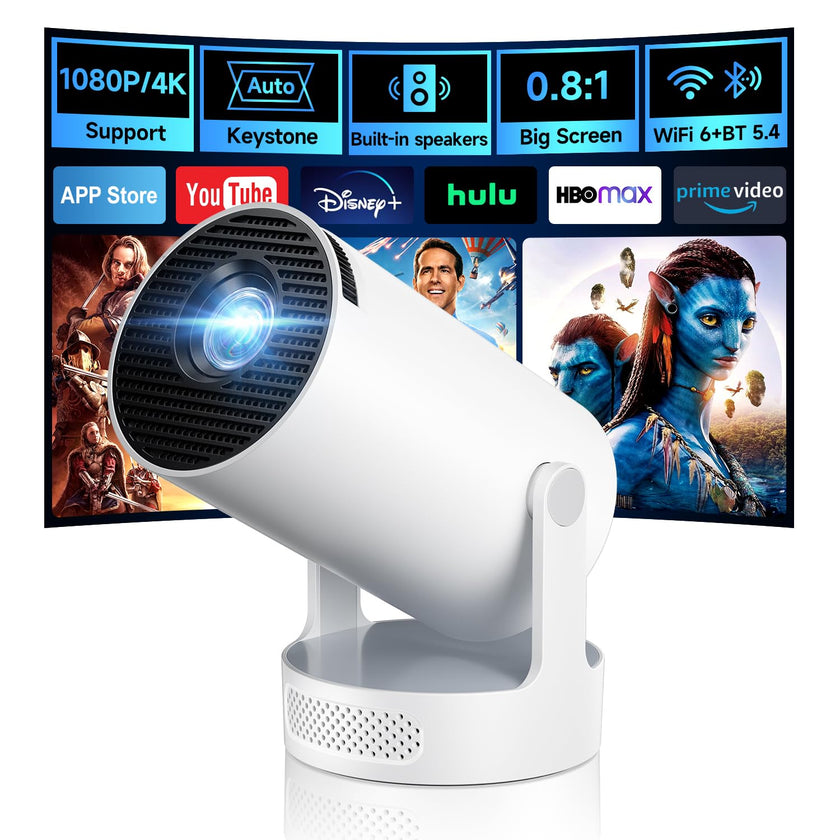 Kimwood Projector with Upgraded HiFi Speaker, [Built-in Apps] 1080P Mini Portable Projector Lower Noise Auto Keystone WiFi 6 Bluetooth 5.4 Ultra Short Throw Projectors Big Screen in Small Room 🍁 All In One Marketplace Canada