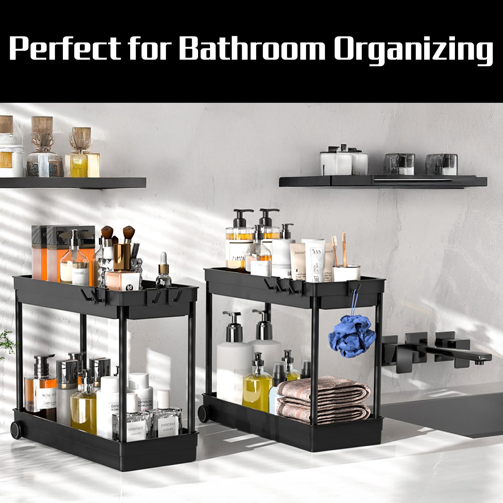 Cicilyna 2 Pack Under Sink Organizer, 2 Tier Bathroom Cabinet Organizers and Storage with Hook, Multi-purpose Storage Basket Shelf for Kitchen, Black 🍁 All In One Marketplace Canada