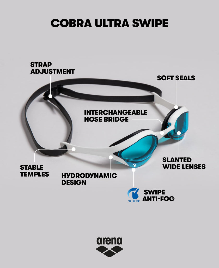 Arena Cobra Ultra Swipe Mirror Unisex Adult Racing Swimming Goggles, Swimming Pool Goggles with Curved Mirror Lenses, Anti-Fog, UV Protection, 5 Interchangeable Nose Bridges 🍁 All In One Marketplace Canada