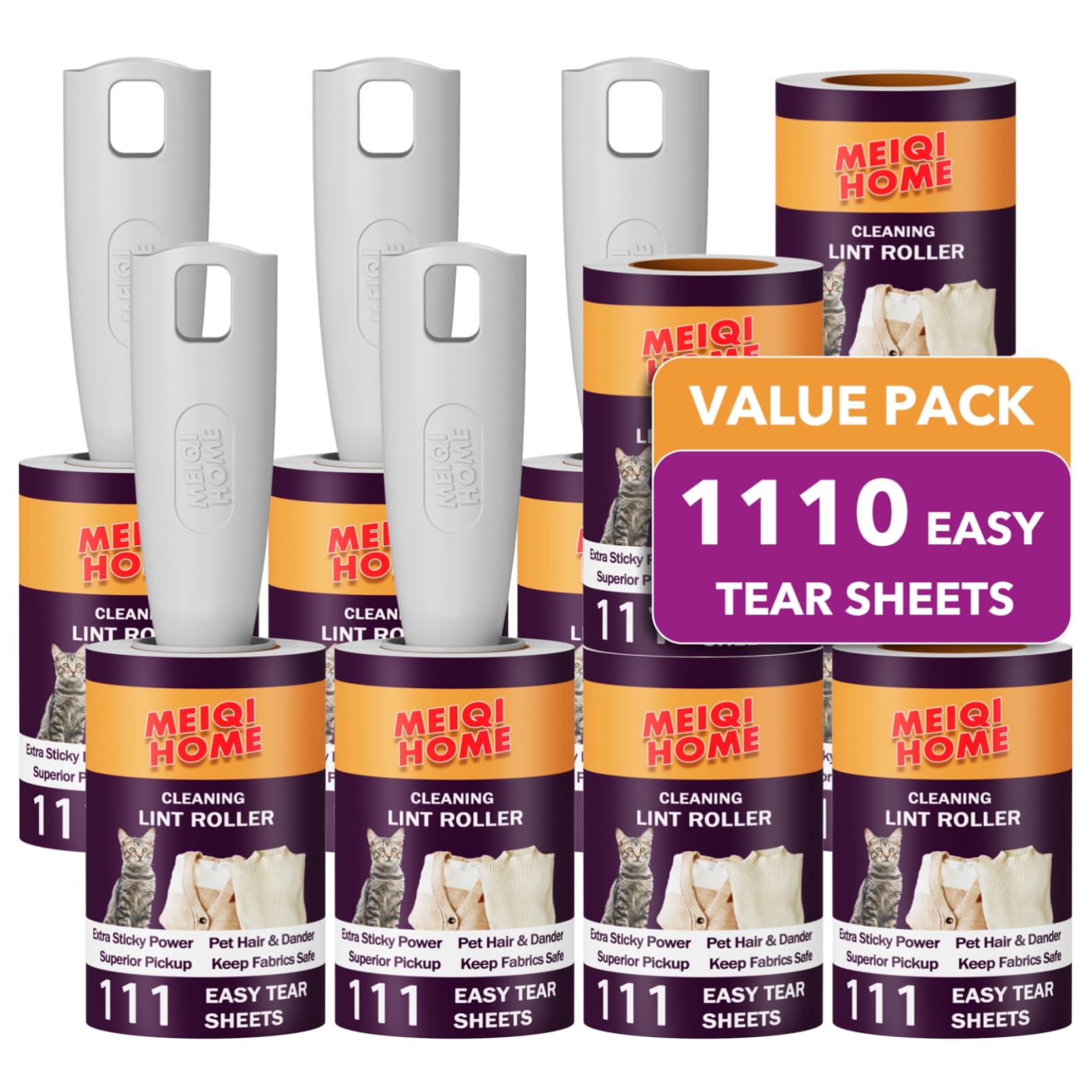 Lint Rollers for Pet Hair Extra Sticky, 1110 Sheets Mega Value Set Lint Roller with 5 Upgraded Handles, 10 Rollers Portable Pet Lint Remover for Clothes, Furniture, Carpet, Dog & Cat Hair Removal 🍁 All In One Marketplace Canada