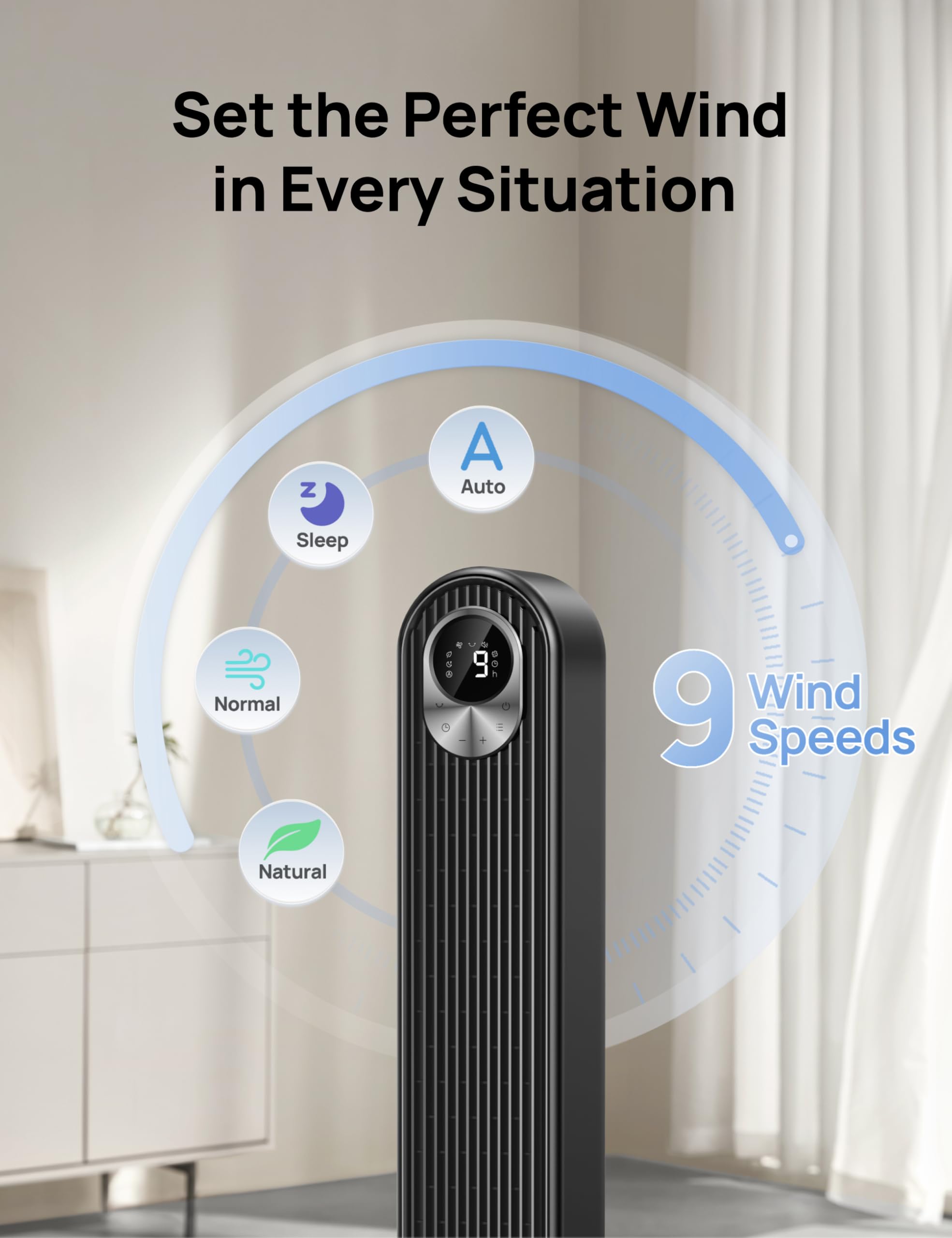DREO Tower Fan for Bedroom, DC Motor, 28 ft/s, 20dB Quiet Oscillating Bladeless Fan with Remote, 9 Speeds, 4 Modes, 12H Timer, LED Display, Standing Floor Fan Powerful for Indoor Home Office Room 🍁 All In One Marketplace Canada