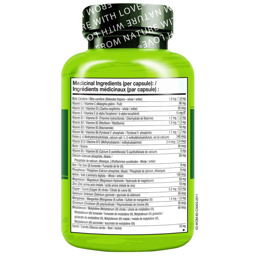 NATURELO One Daily Multivitamin for Women w/Vitamin B12, 60 Ct, Energy Support, Whole Food Daily Women Multivitamin Supplement, Nourish Hair/Skin/Nail, Non-GMO, No Soy, Gluten Free, 2 Month Supply 🍁 All In One Marketplace Canada