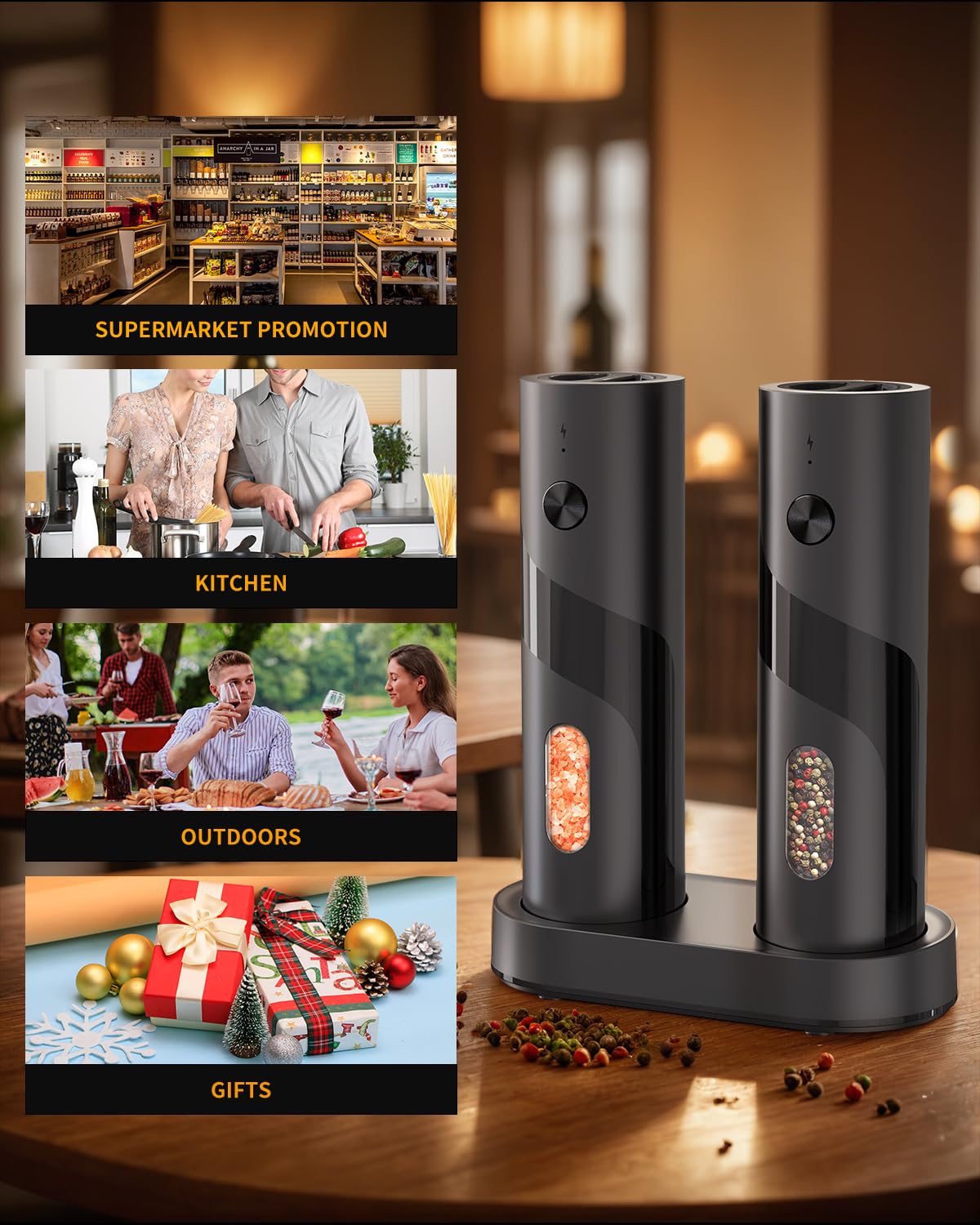 CIRCLE JOY Electric Salt and Pepper Grinder Set with Charging Base, Rechargeable Automatic Pepper Mill Grinder with Adjustable Coarseness, Easy Filling 110ml Large Capacity with Led for Home Kitchen 🍁 All In One Marketplace Canada