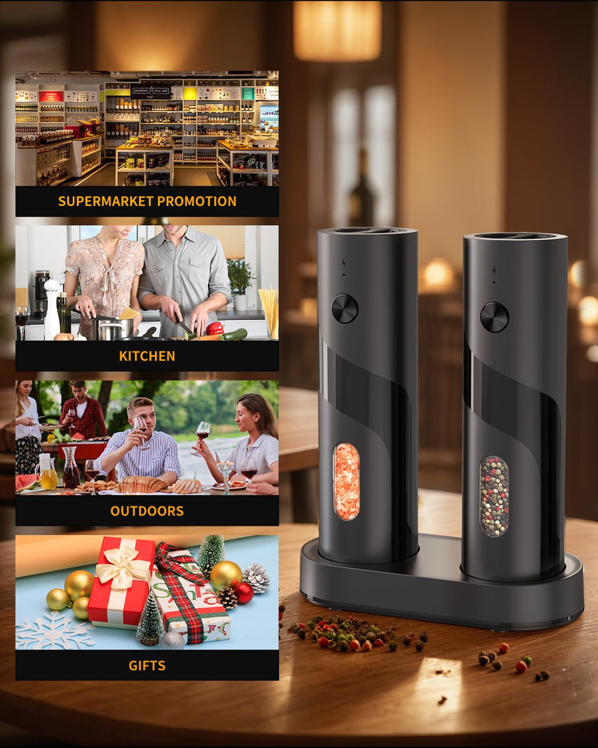 CIRCLE JOY Electric Salt and Pepper Grinder Set with Charging Base, Rechargeable Automatic Pepper Mill Grinder with Adjustable Coarseness, Easy Filling 110ml Large Capacity with Led for Home Kitchen 🍁 All In One Marketplace Canada