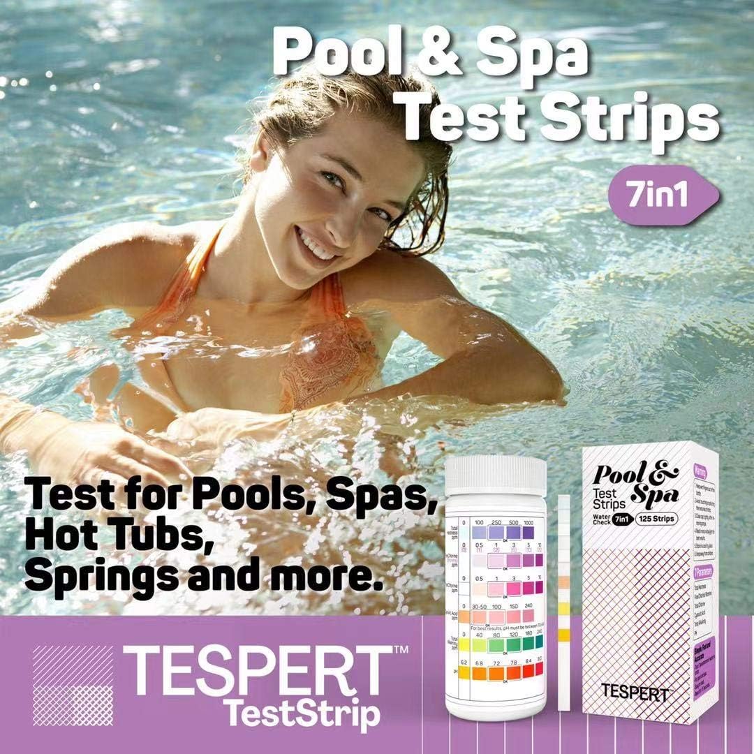 TESPERT Pool and Spa Test Strips Hot Tub Test Strips 7-in-1 125 Strips Pack, Chemistry Test Kit for Test Bromine, Total Alkalinity, pH, Free Chlorine, Total Hardness, Cyanuric Acid, and Total Chlorine 🍁 All In One Marketplace Canada