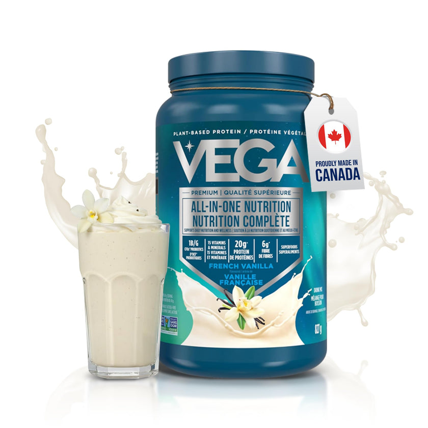 Vega Premium All-in-One Nutrition Protein Powder – 20g Plant-Based Vegan Protein, Vitamins & Probiotics, Vanilla, 827g (20 Servings) 🍁 All In One Marketplace Canada