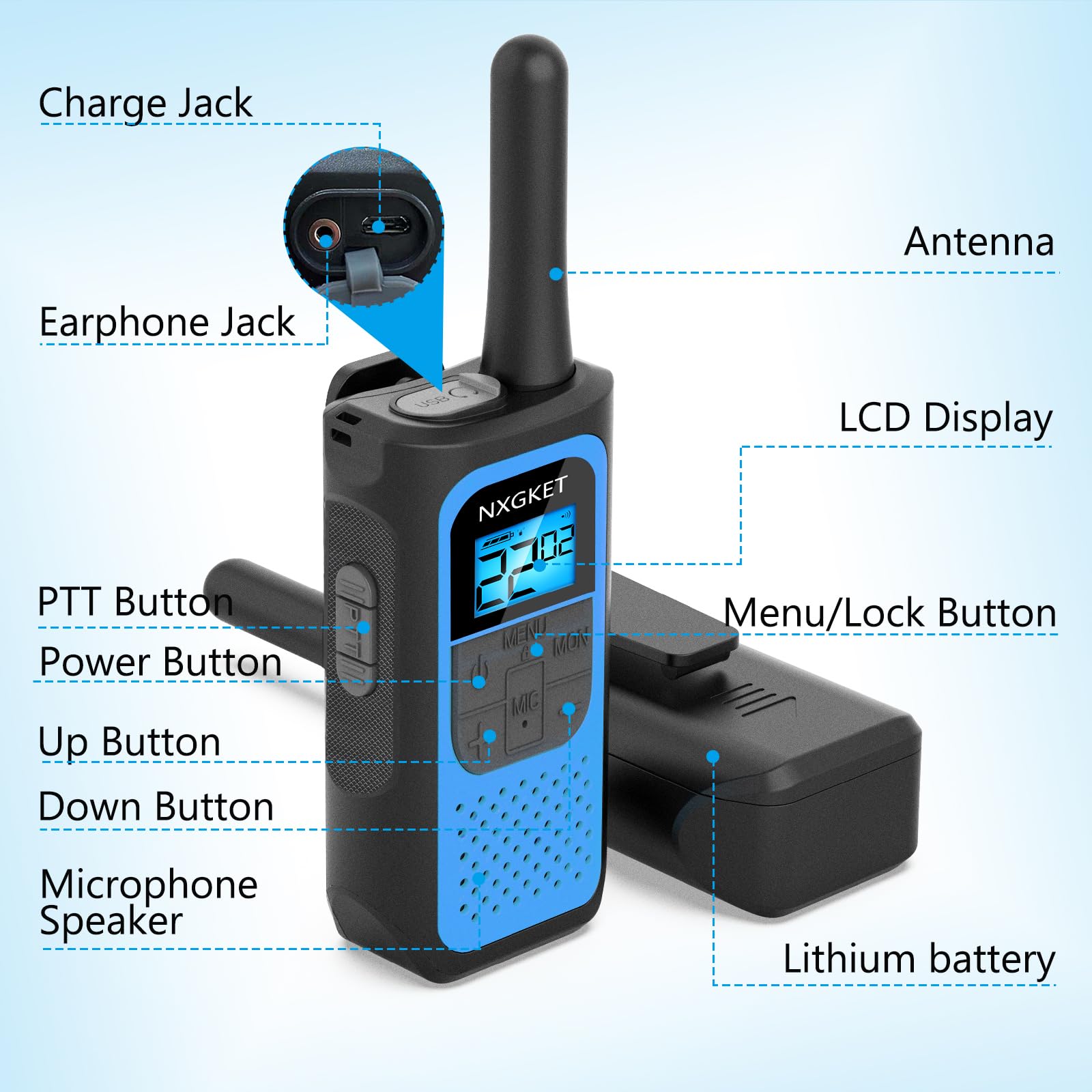 NXGKET Walkie Talkies for Kids Adults, Rechargeable Long Range Walky Talky 2 Way Radios 22 Channels with Li-ion Battery USB-C Cable for Family Toys Gift Camping Hiking 2 Pack 🍁 All In One Marketplace Canada