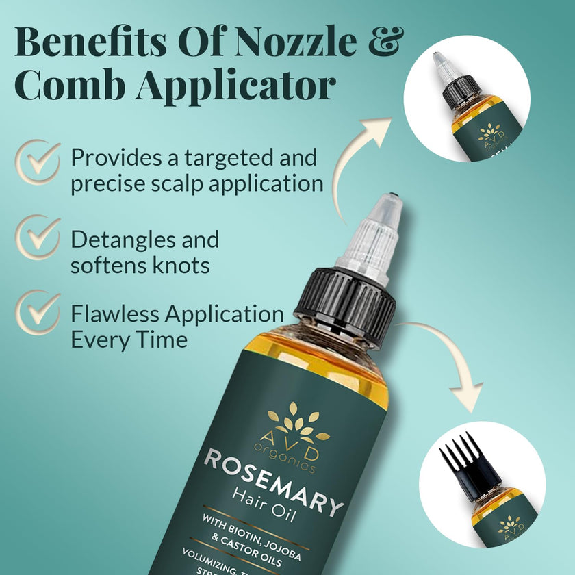 AVD Organics Rosemary Oil for Hair Growth | Infused with Biotin | Hair Strengthening, Nourishing and Volumizing | infused with Jojoba & Castor Oil | NON - GMO 120ml 🍁 All In One Marketplace Canada