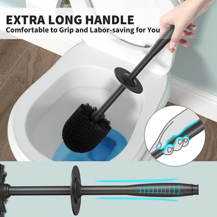 UPTRONIC Toilet Brush, Toilet Bowl Brush with Extra Long Handle Durable Bristles Toilet Scrubber and Covered Holder for Toilet Brush Set for Bathroom Cleaning (Black-01) 🍁 All In One Marketplace Canada