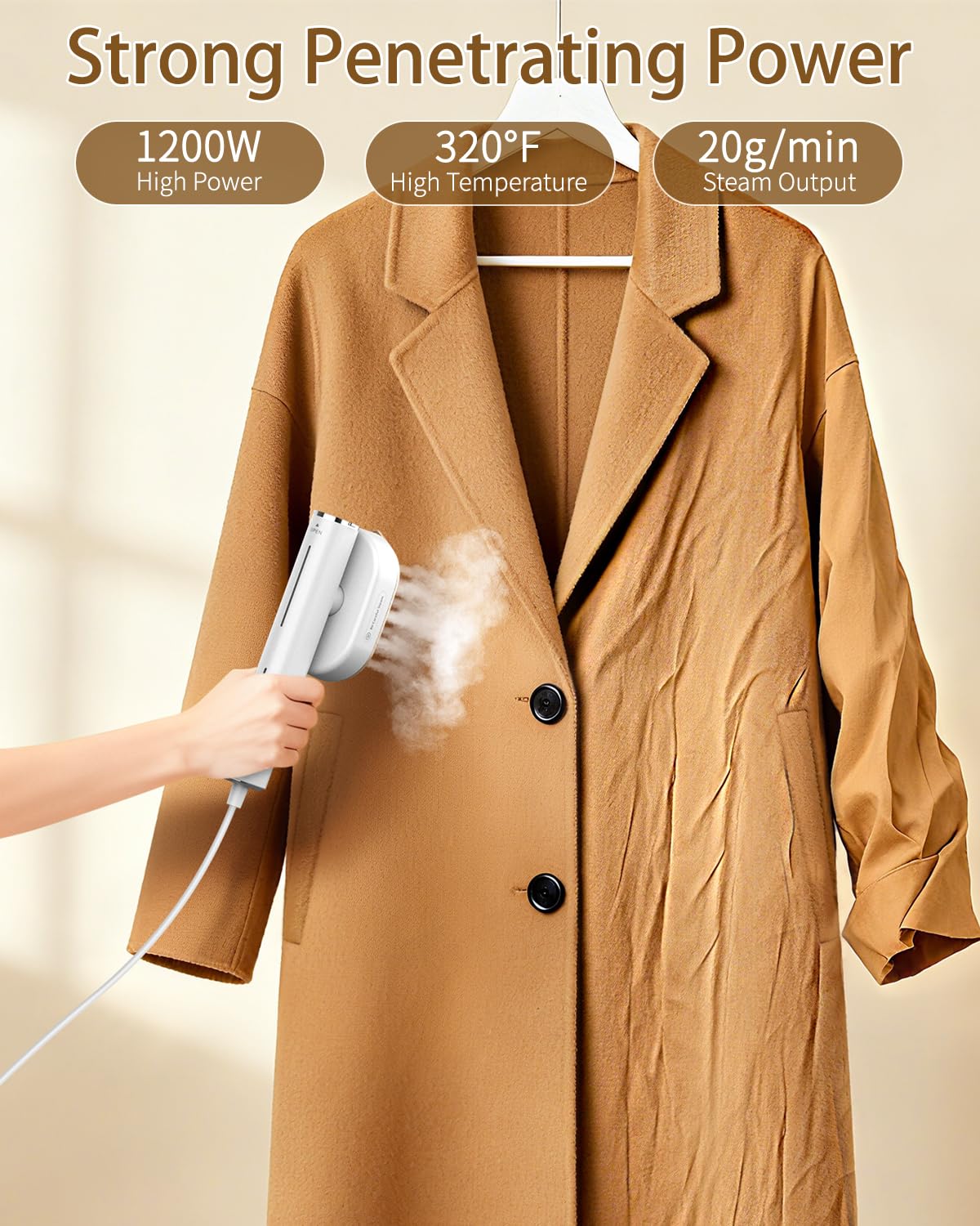 Hulmay Steamer Clothes, 1200W Clothes Steamer, Steam Iron 2-in-1, Portable Handheld Steamer for Travel 10s Heat-Up, Travel Size Clothing Steamer and Garment Steamer for Home, Office -White, 110-120V 🍁 All In One Marketplace Canada