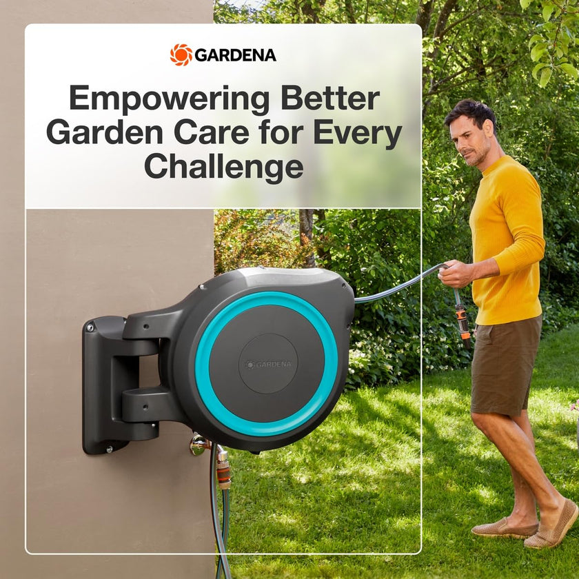 Gardena 18630-37.000.00 115 ft. Wall-Mounted Auto-Retractable Hose Reel, Frost-Proof, RollControl Technology for Safe and Slow retraction, 1/2