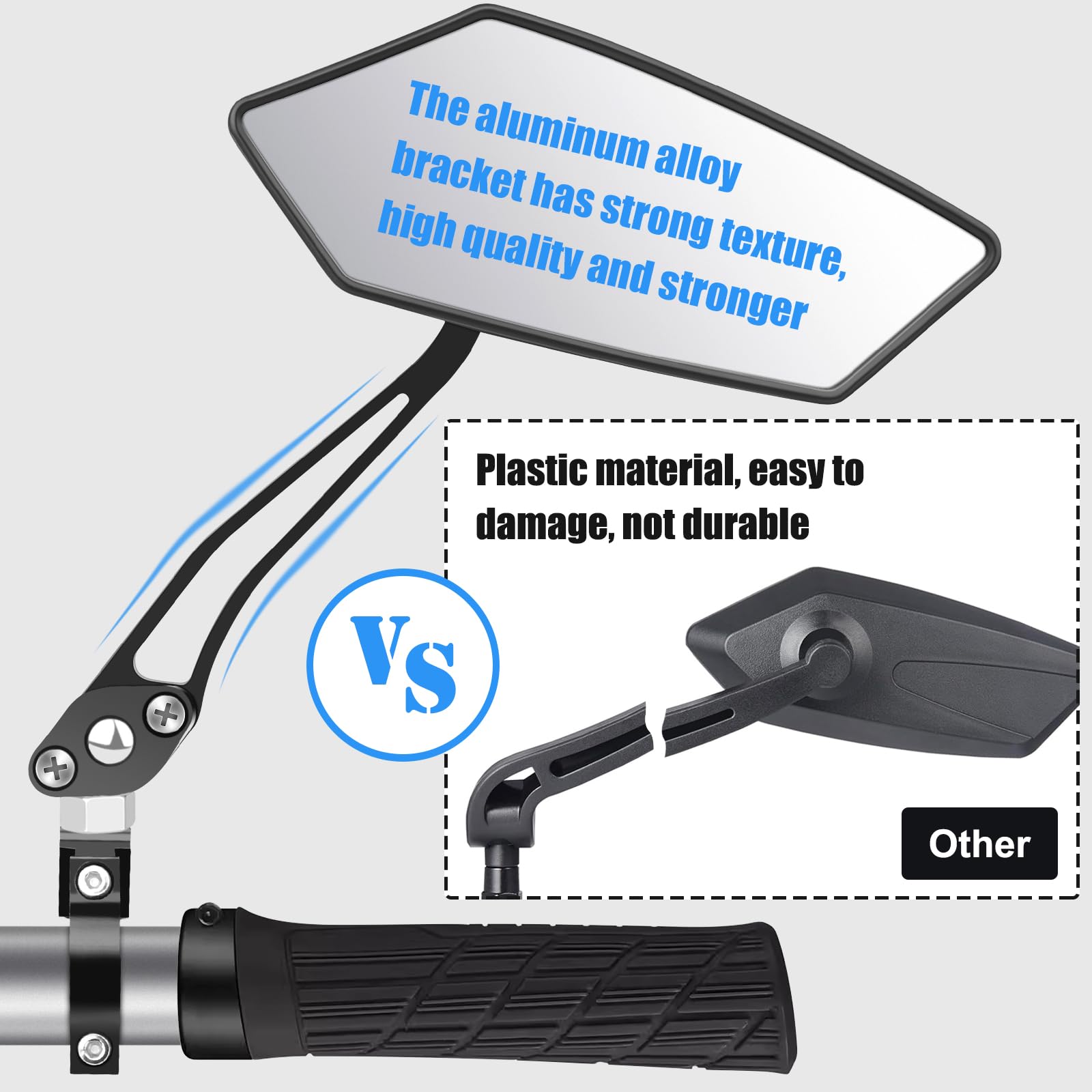 Diyife Bike Mirror, [A Pair] Aluminum HD Wide Angle Large Bicycle Rear View Mirror, 360°Adjustable Shockproof Bicycle Mirrors for Handlebar 22-25mm, Fit for Mountain Road Bike Scooter Motocycle 🍁 All In One Marketplace Canada