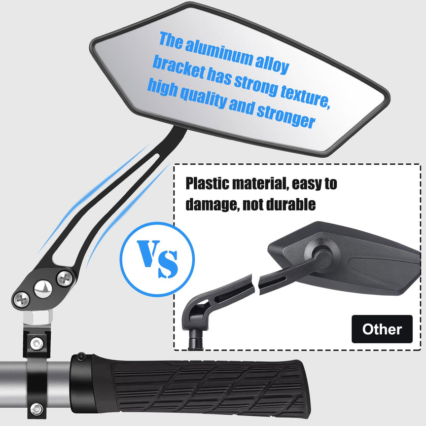 Diyife Bike Mirror, [A Pair] Aluminum HD Wide Angle Large Bicycle Rear View Mirror, 360°Adjustable Shockproof Bicycle Mirrors for Handlebar 22-25mm, Fit for Mountain Road Bike Scooter Motocycle 🍁 All In One Marketplace Canada