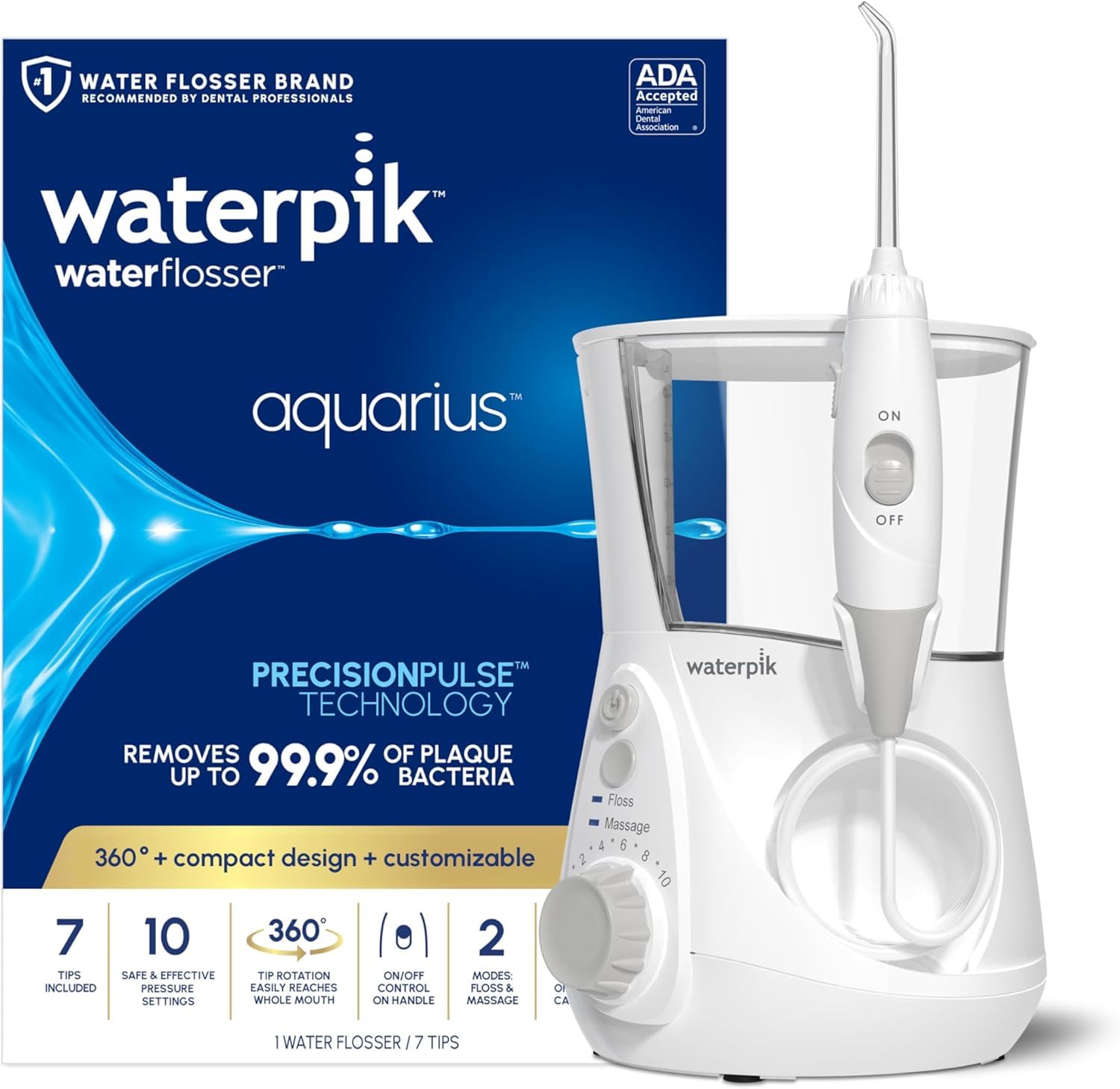 Waterpik Aquarius Water Flosser For Teeth Cleaning, Gums, Braces, Dental Care, Electric Power With 10 Settings, 7 Tips For Multiple Users & Needs, CDA Validated, White WP-660, Packaging May Vary 🍁 All In One Marketplace Canada