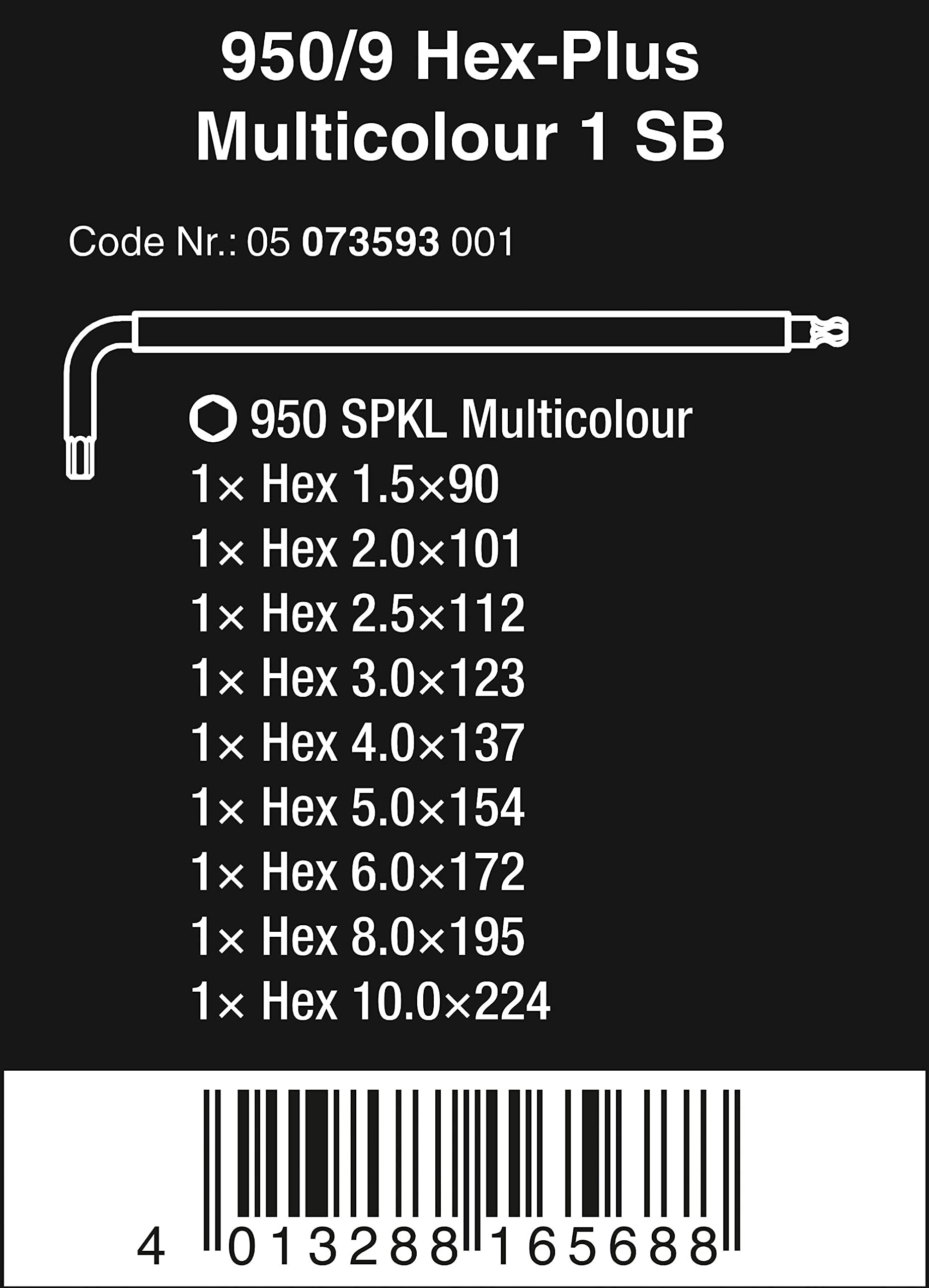 Wera 05073593001 950 Spkl/9 Sm N Multicolor L-Key Set, Metric, Blacklaser, 9 Pieces 🍁 All In One Marketplace Canada