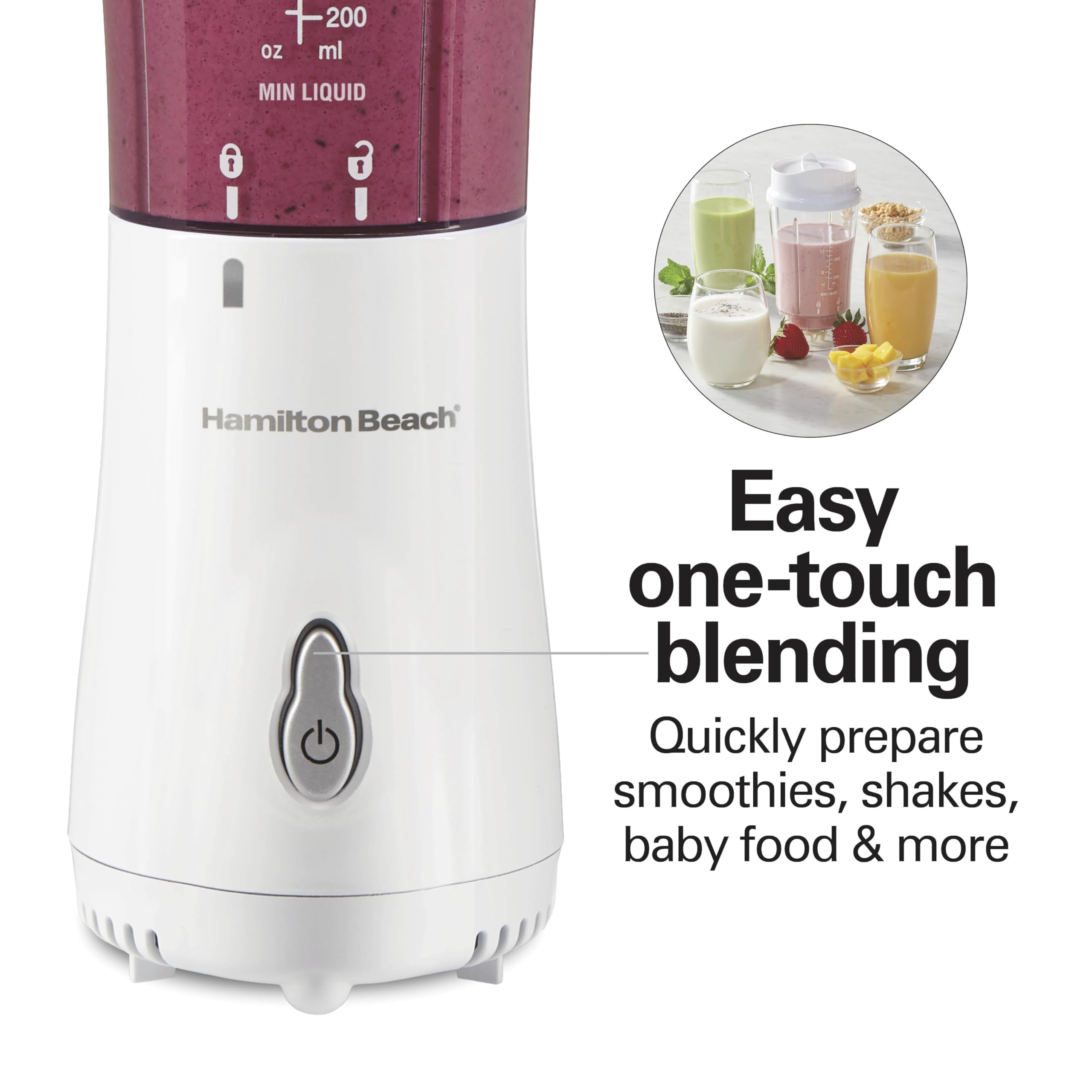 Hamilton Beach Personal Blender for Smoothies & Protein Shakes, Portable Single Serve Blender with 2 Travel Jars & Lids, 14 oz BPA-Free Cups, Stainless Steel Blades, 300W, White, 51102G 🍁 All In One Marketplace Canada