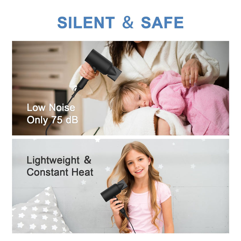 Slopehill Professional Ionic Hair Dryer, Powerful 1800W Fast Drying Low Noise Blow Dryer with 2 Concentrator Nozzle 1 Diffuser Attachments for Home Salon Travel (Black) 🍁 All In One Marketplace Canada