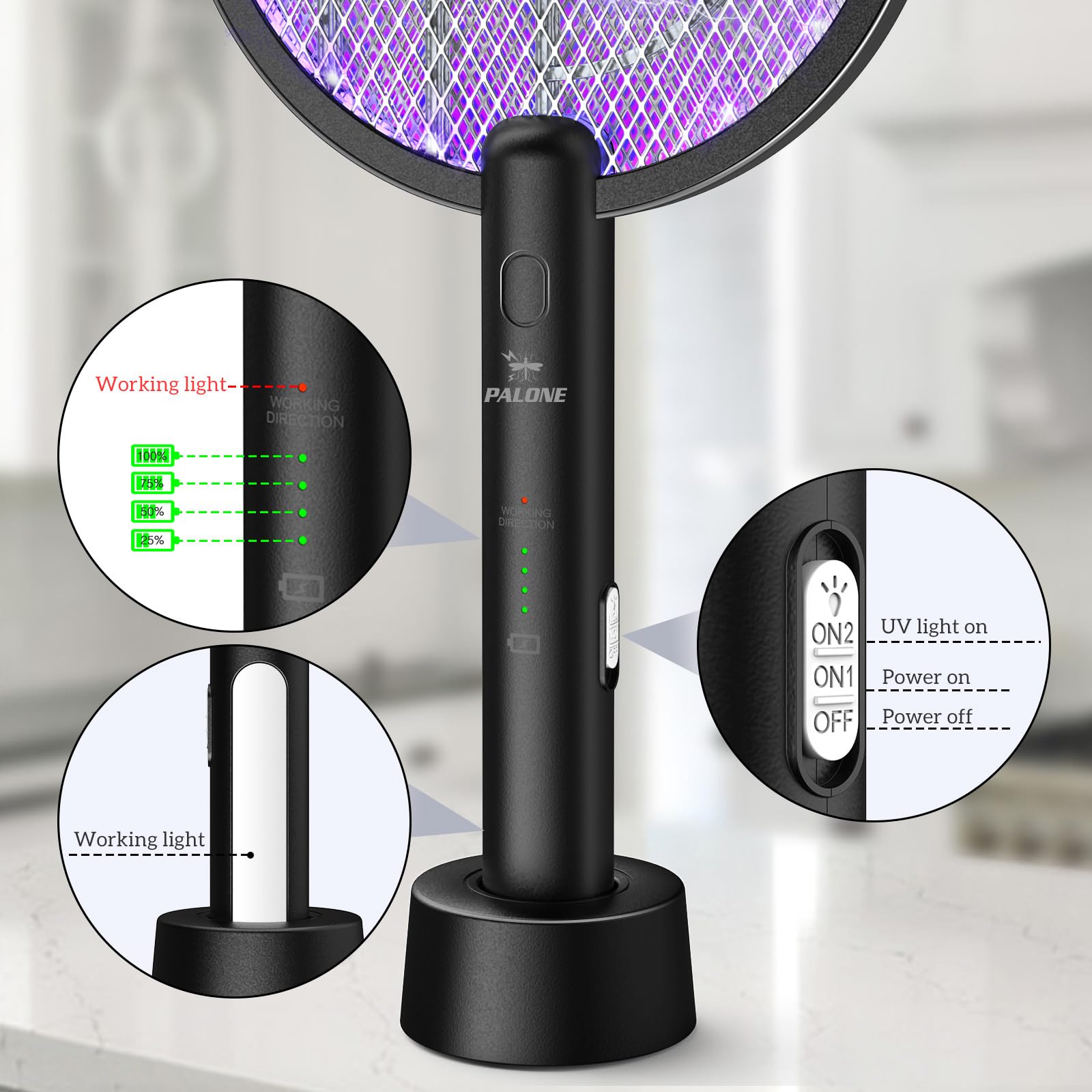 PALONE Bug Zapper Racket, Electric Bug Zapper, 4000V Electric Swatter 3 Layers Lamp, Indoor Zapper Without Waving Hands for Kitchen, Home, Garden and Outdoors(Black) 🍁 All In One Marketplace Canada