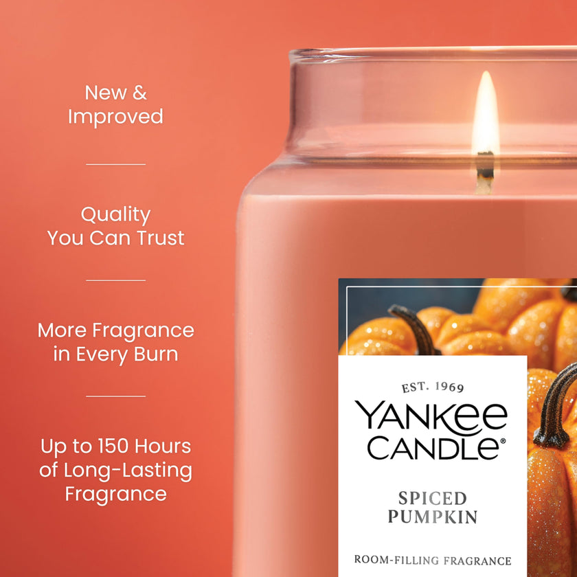 Yankee Candle Large Jar Scented Candle with up to 150 Hour Burn Time, Premium Plant Wax Blend for Cleaner Consistent Burn and Room Filling Fragrance, 22 oz, Spiced Pumpkin 🍁 All In One Marketplace Canada