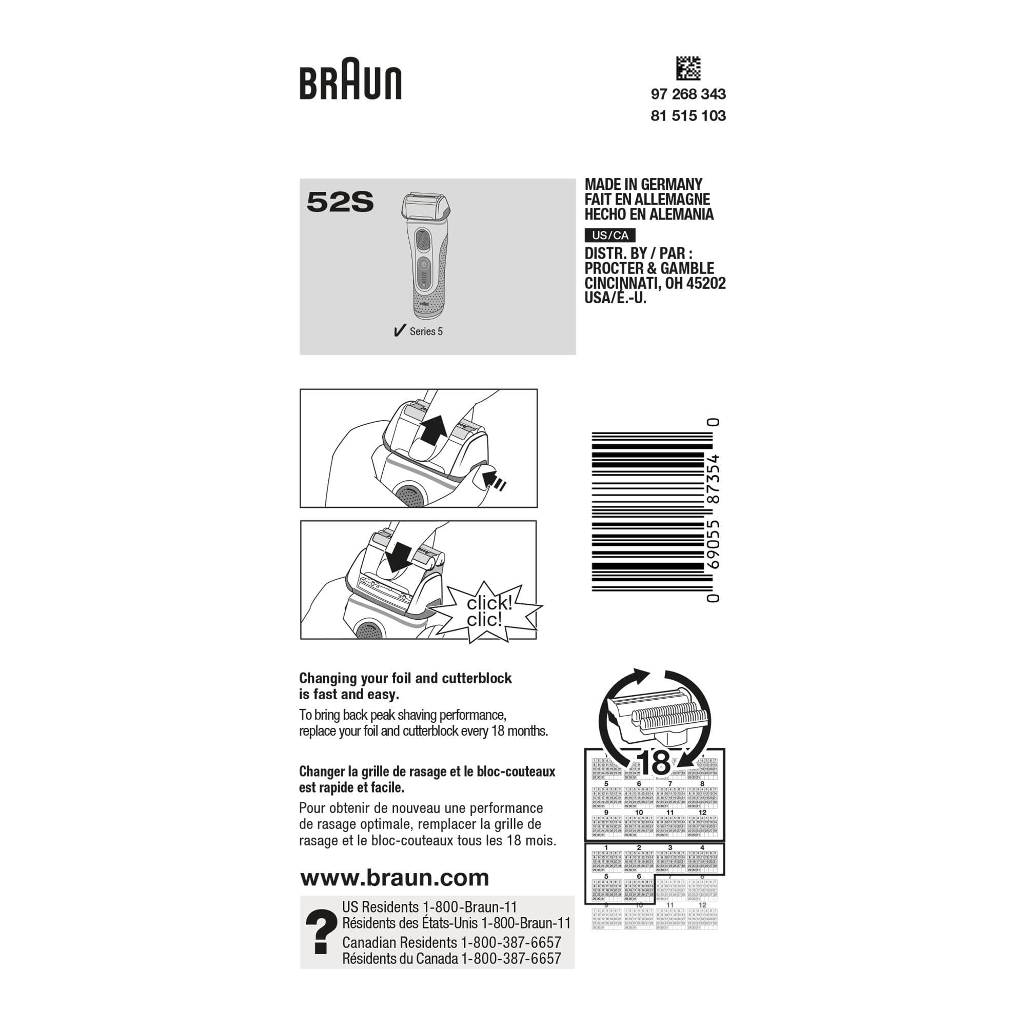 Braun Series 5 52S Electric Shaver Head Replacement Cassette – Silver 🍁 All In One Marketplace Canada