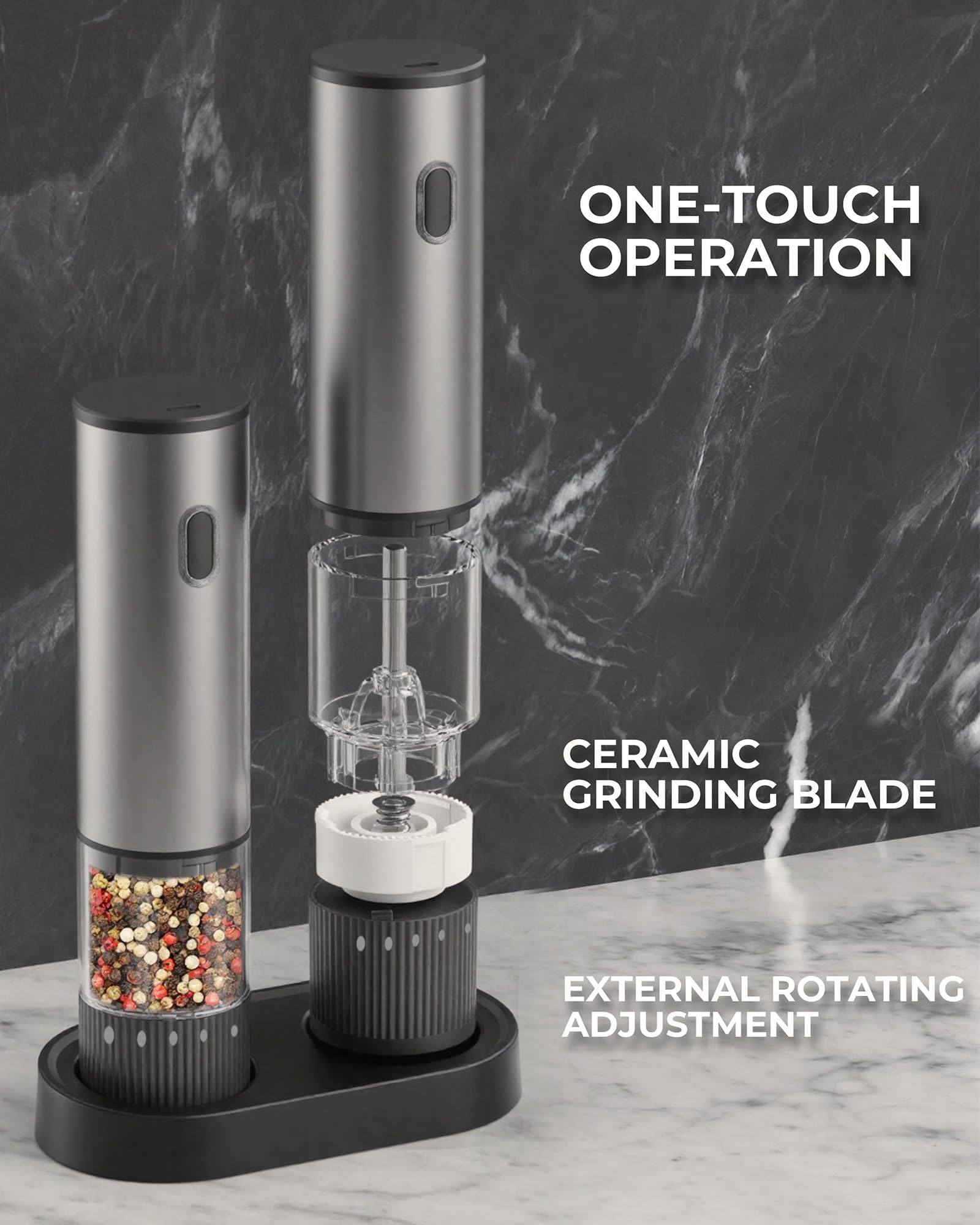 Salt and Pepper Grinder Set, Automatic Salt and Pepper Grinder, USB-C Rechargeable with 5 Adjustable Coarseness, One Hand Operation 🍁 All In One Marketplace Canada