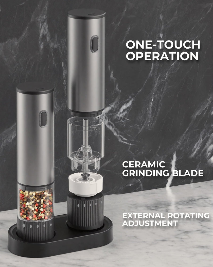 Salt and Pepper Grinder Set, Automatic Salt and Pepper Grinder, USB-C Rechargeable with 5 Adjustable Coarseness, One Hand Operation 🍁 All In One Marketplace Canada