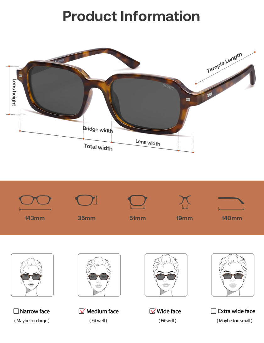 SOJOS Trendy Rectangle Polarized Sunglasses Womens Mens, Small Retro Fashion Thin Slim Square Sunnies SJ2610, Brown Tortoise/Grey 🍁 All In One Marketplace Canada