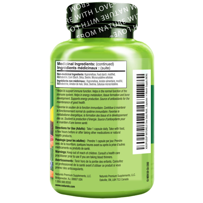 NATURELO Mens Multivitamins - One Daily Multivitamin for Men with Vitamins, Minerals & Organic Whole Foods, Boost Energy & Health, Non-GMO, 120 Vegetarian Capsules 🍁 All In One Marketplace Canada