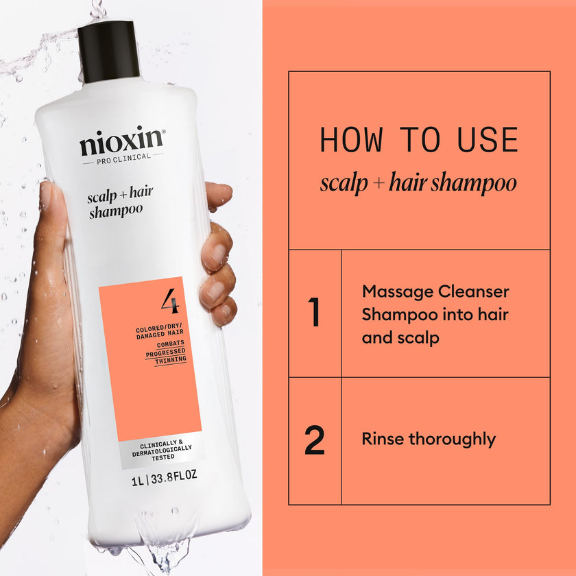Nioxin System 4 Scalp + Hair Shampoo - Hair Thickening Shampoo For Damaged Hair with Progressed Thinning, 33.8 fl oz (Packaging May Vary) 🍁 All In One Marketplace Canada