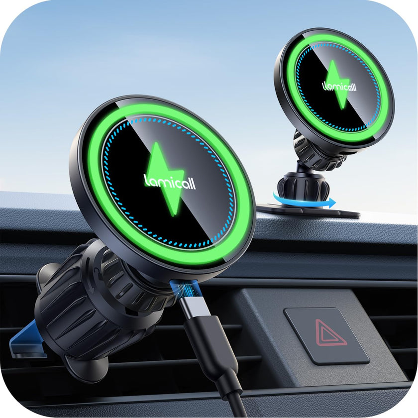 Lamicall 15W for Magsafe Car Mount Charger - Wireless Vent & Dashboard Magnetic Phone Holder Charger Mount, for iPhone 17, 17 Pro, 17 Pro Max, iPhone 16 15 14 for MagSafe Accessories, Car Accessories 🍁 All In One Marketplace Canada
