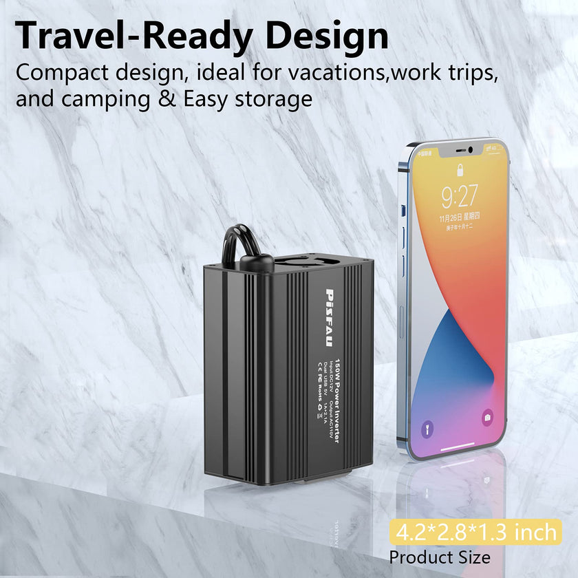 150W Power Inverter 12V DC to 110V AC Car Plug Adapter Outlet Converter with 3.1A Dual USB AC car Charger for Laptop Computer Black 🍁 All In One Marketplace Canada