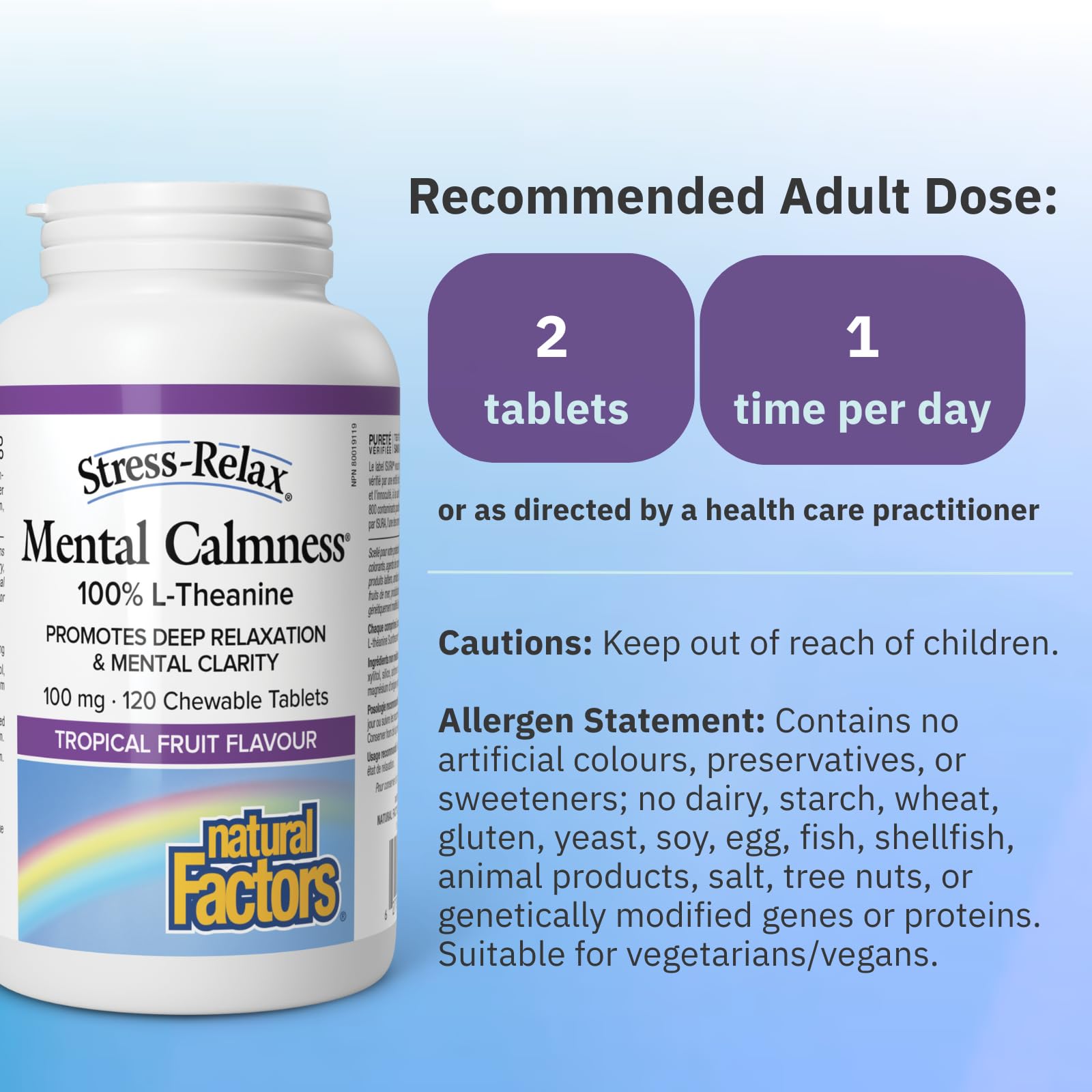 Natural Factors Stress Relax Mental Calmness, 120 Chewable Tablets, Tropical Fruit Flavour, Suntheanine L Theanine 100 mg, Promotes Deep Relaxation, Stress Relief, Proudly Canadian 🍁 All In One Marketplace Canada