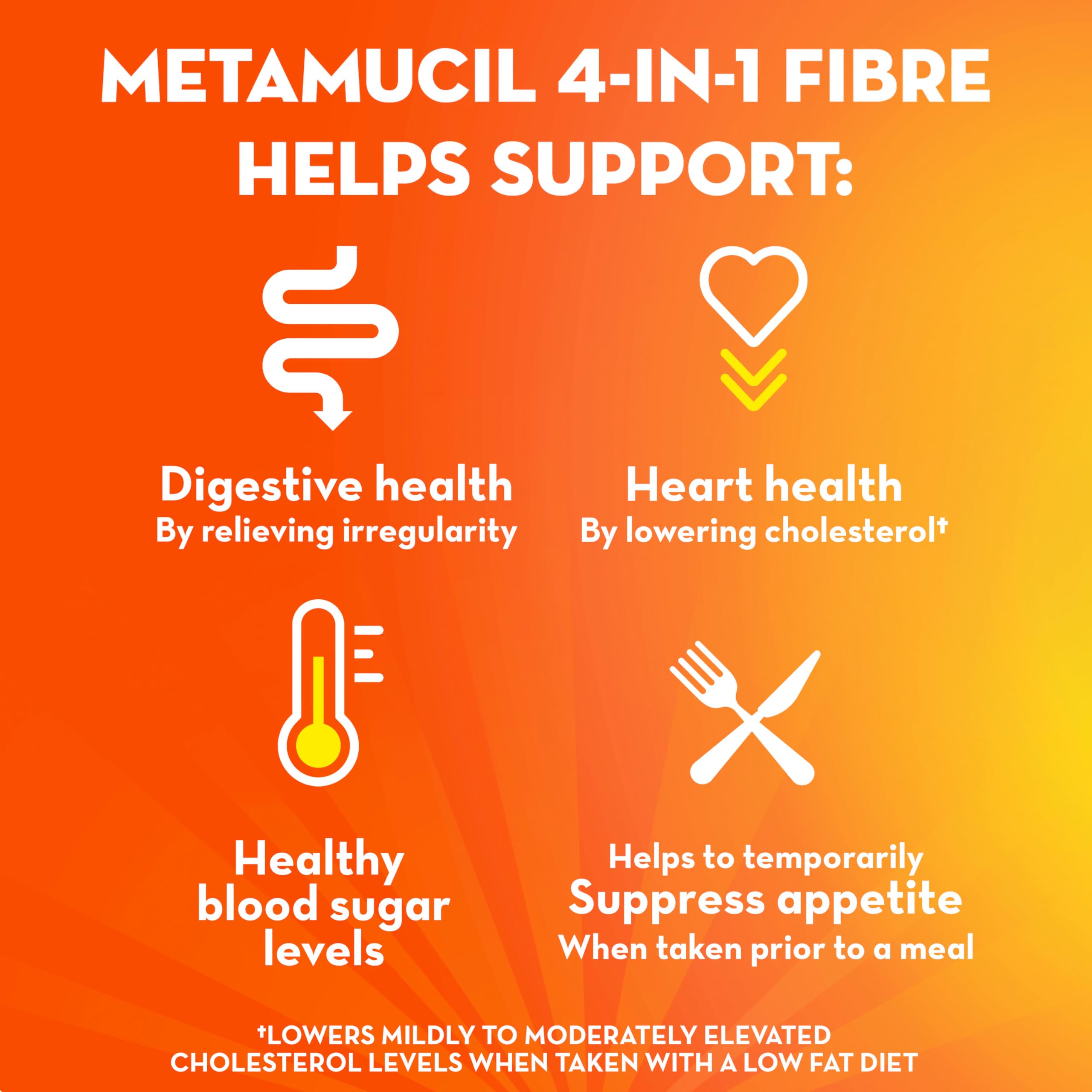 Metamucil Premium Blend, 4-in-1 Daily Fibre for Digestive Health, Plant-Based Psyllium Husk Powder Supplement, Sugar-Free with Stevia, Orange Flavored, 72 Servings 🍁 All In One Marketplace Canada