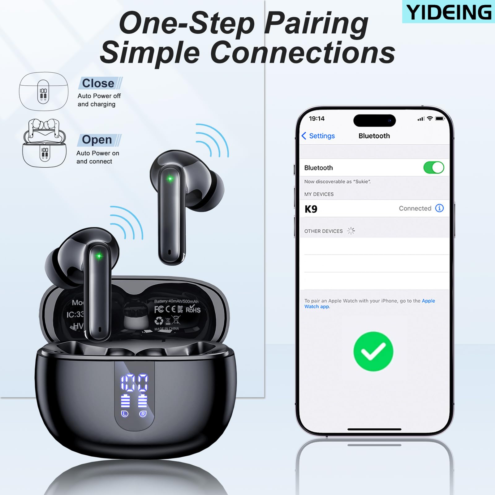 Wireless Earbuds, Bluetooth 5.3 Headphones with HiFi Stereo Sound,40H Playtime with LED Power Display Charging Case, IPx7 Waterproof in-Ear Earphone with Mic for Phone Computer Laptop,Black 🍁 All In One Marketplace Canada